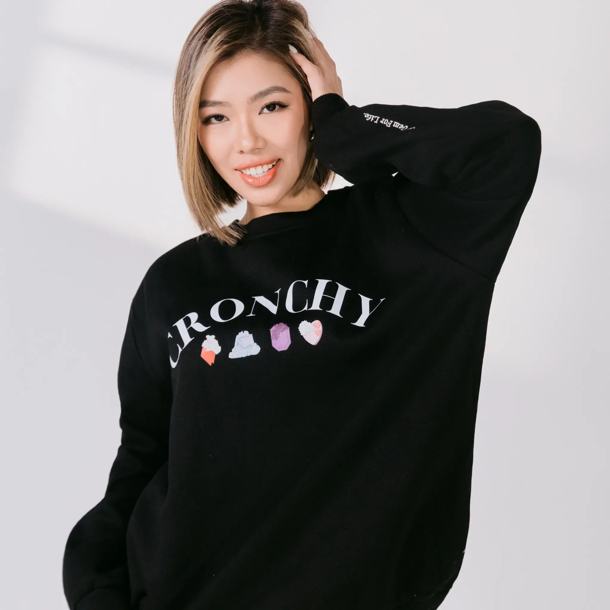 CRONCHY (Silky Gem for Life) Black Crewneck - Image 3