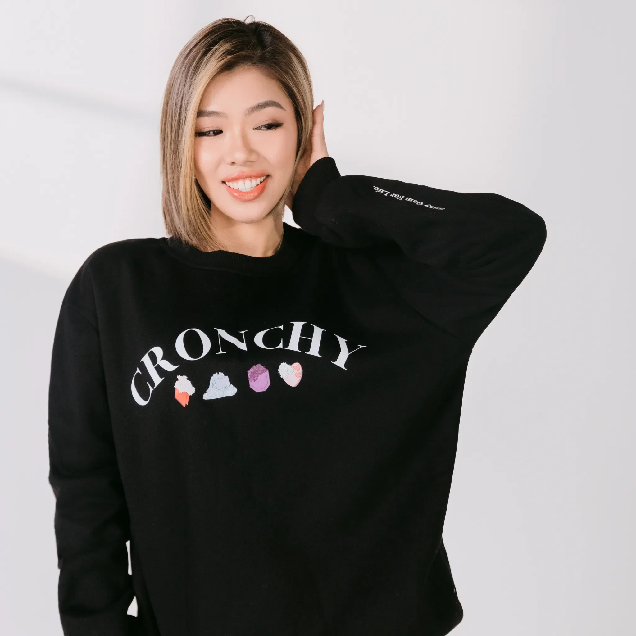 CRONCHY (Silky Gem for Life) Black Crewneck - Image 4